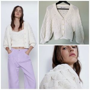 Zara Textured Cropped Knit Cardigan